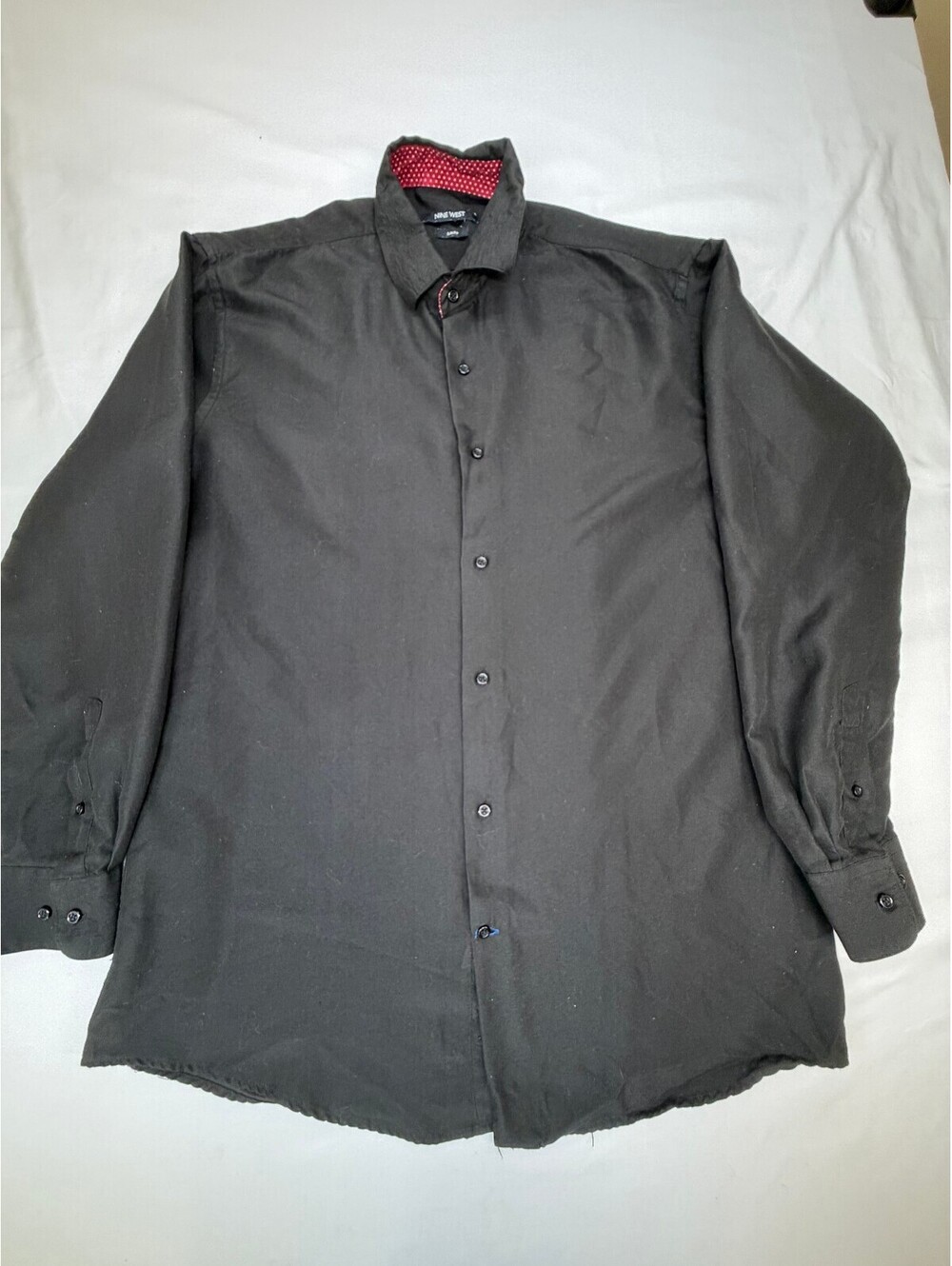 Nine West Men's Dress Shirt Long Sleeve Button Up Slim Fit Solid Size L Black
